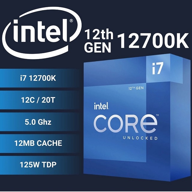 CPU INTEL CORE I7-12700K BOX CÔNG TY (5.0GHz, 12C/20T, 25MB CACHE)
