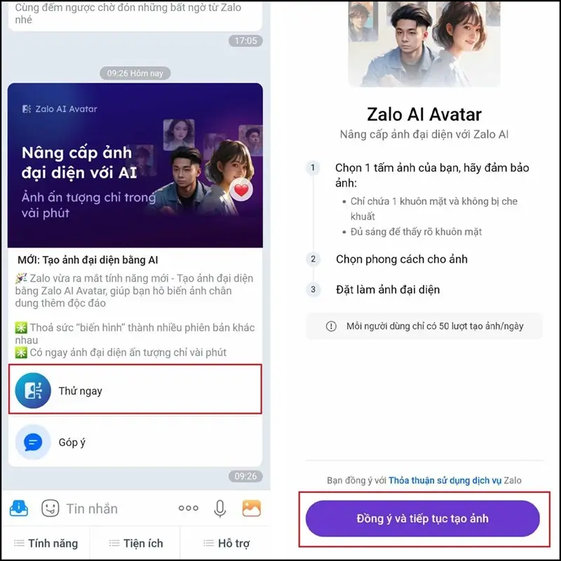 Hướng dẫn nâng cấp ảnh đại diện với Zalo AI